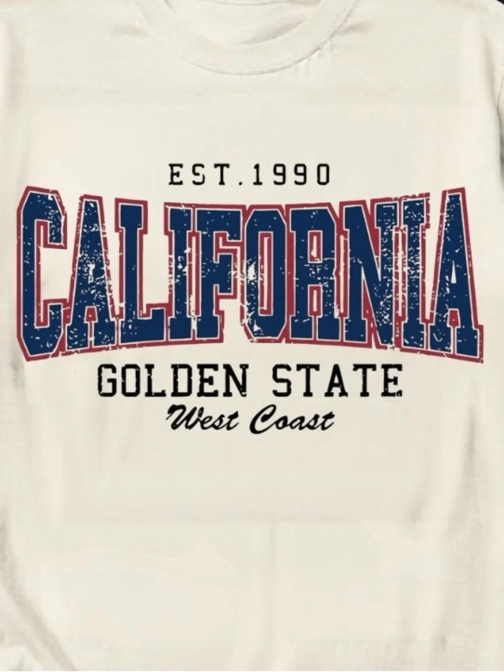 Gildan Cream Short Sleeve Tee with Navy & Red 'California' Graphic